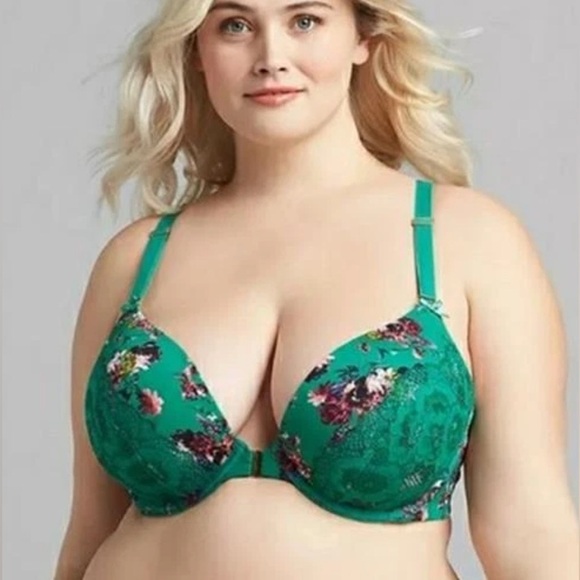 Cacique | Boost Plunge floral lace Kelly green front clasp Bra womenS size 42DDD - Picture 8 of 8